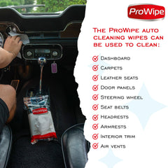 ProWipe Car Interior Cleaning Wipes - Residue-Free, Streak & Scratch Free Dash Cleaner - All Around Car Cleaning Pads for Dashboard and Upholstery
