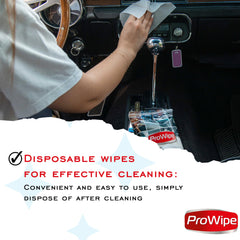 ProWipe Car Interior Cleaning Wipes - Residue-Free, Streak & Scratch Free Dash Cleaner - All Around Car Cleaning Pads for Dashboard and Upholstery